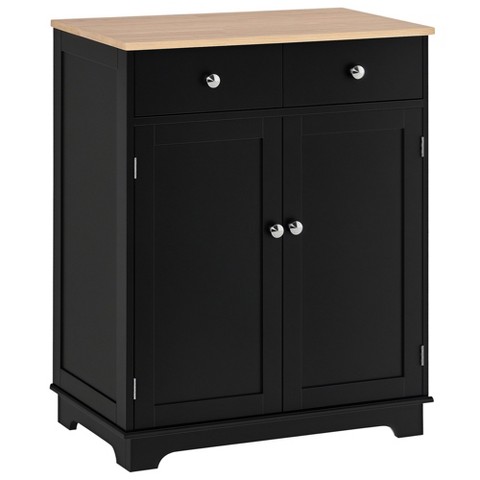 HBEZON Kitchen Storage Cabinet, Sideboard Floor Cupboard with Solid Wood Top, Adjustable Shelf, and 2 Drawers