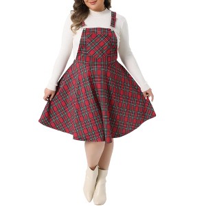 Women's Plus Size Elegant Plaid Overalls Casual Fall A-Line Skirts - Agnes Orinda - 1 of 4