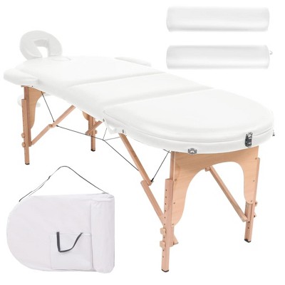 vidaXL Folding Massage Table 1.6 in. Thick with 2 Bolsters Oval White