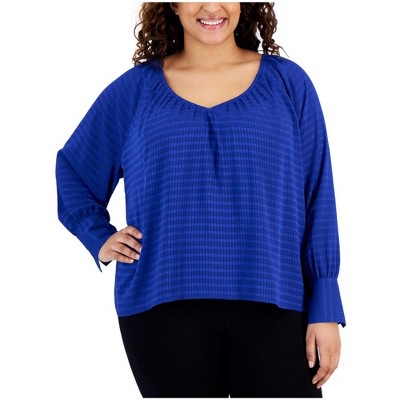 Calvin Klein Womens Pleat-Neck Pullover Blouse
