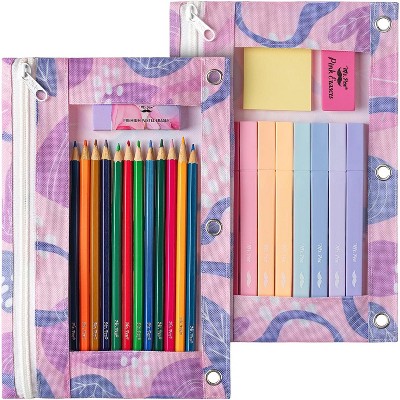 Paaaawaters Pencil Pouch, Blue and Orange, 2 Fabric Pencil Pouches, Binder Pockets, Pencil Case, Binder Pouch, Canvas