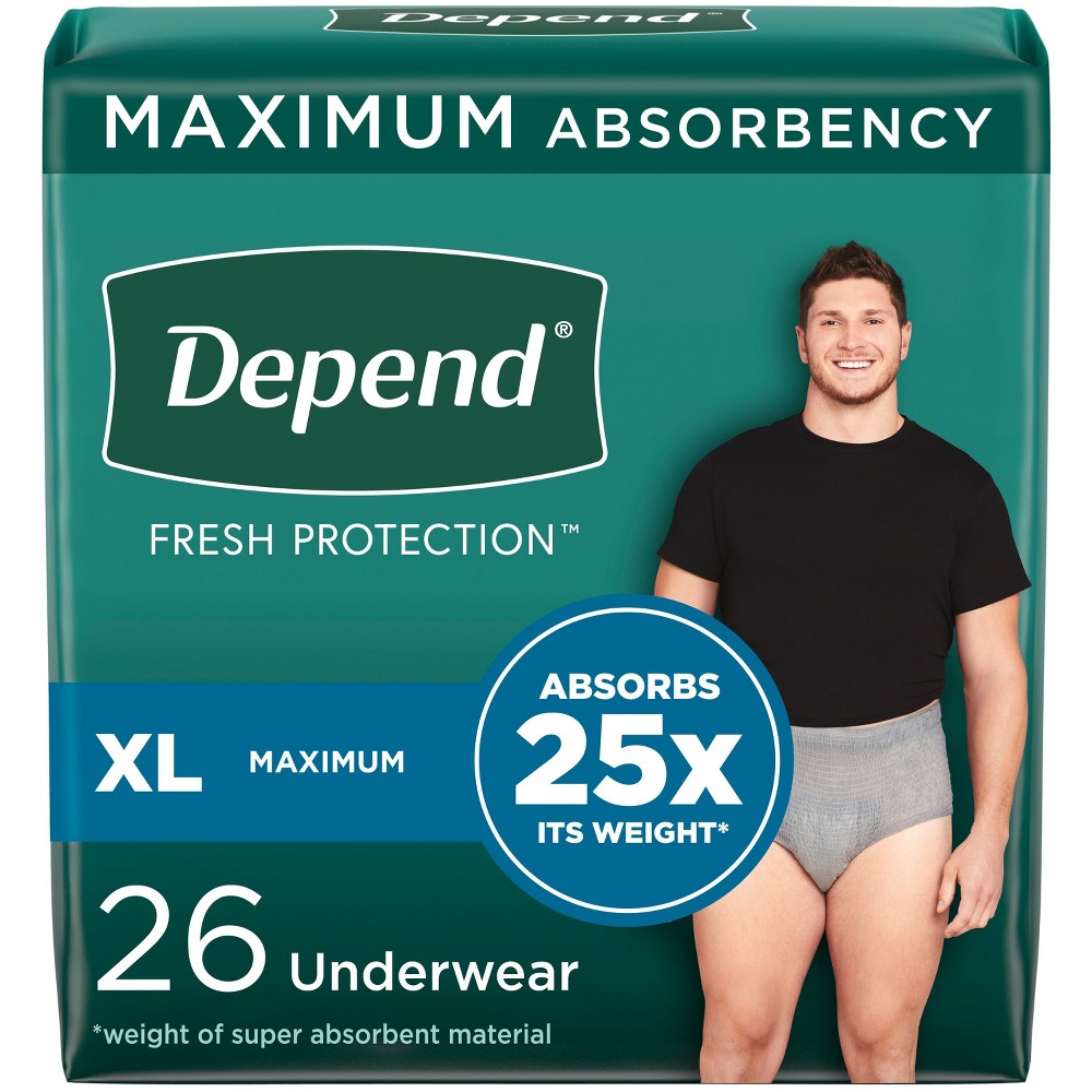 Depend Fresh Protection Adult Incontinence Disposable Underwear for Men - Maximum Absorbency - XL - Gray - 26ct