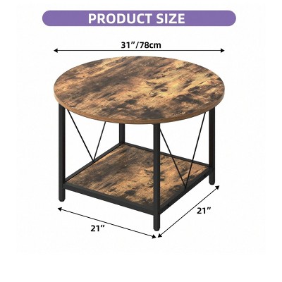 Modern Design 2-Tier Round Coffee Table With Open Shelf Storage Wood Center Coffee Home Decor For Office Living Room