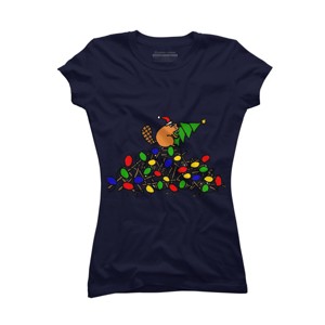 Junior's Design By Humans Cool Christmas Beaver dding Lights to Dam By SmileToday T-Shirt - 1 of 3