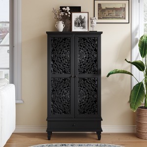 Bella Depot 55'' Rustic Tall Storage Cabinet with Drawer, Decorative 2-Door Carved Wood Accent Cabinet - 1 of 4