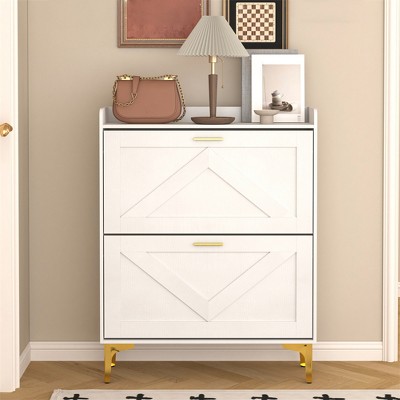 Shoe Cabinet with 2 Flip Drawers, Freestanding Hidden Shoe Rack, Shoe Organizer with Metal Legs, Shoe Storage Cabinet for Entryway Hallway