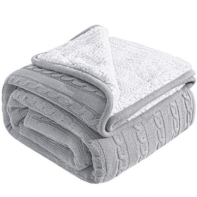 Cotton Cable Knit Blanket, Soft Warm Fleece Blanket for Couch & Bed Decor - NTBAY