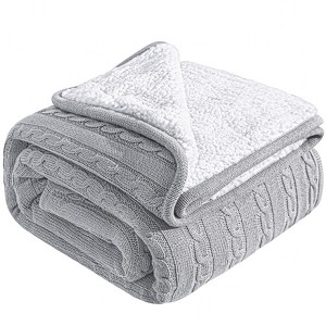 Cotton Cable Knit Blanket, Soft Warm Fleece Blanket for Couch & Bed Decor - NTBAY - 1 of 4