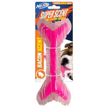 NERF 9" Bacon Super Scent Bone Solid Core Dog Toy - Clear Pink