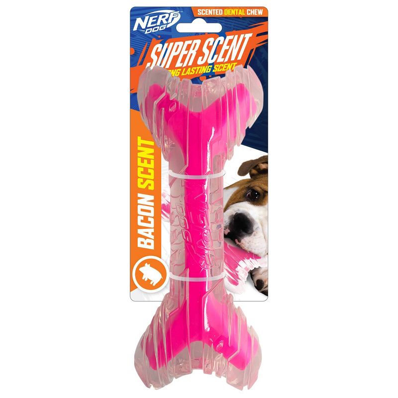 NERF 9&#34; Bacon Super Scent Bone Solid Core Dog Toy - Clear Pink, 1 of 7