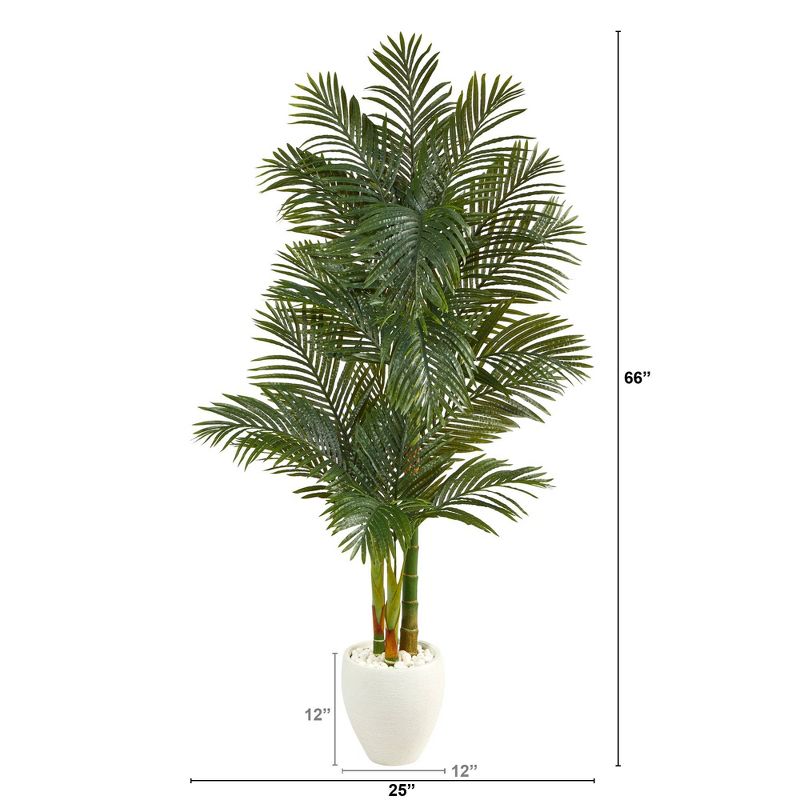 Nearly Natural 6-ft Golden Cane Artificial Palm Tree in White Planter, 2 of 5