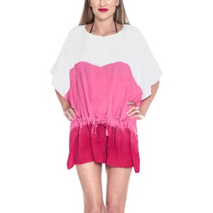 HAPPY BAY Women's Summer Vacation Beachwear Oversized Swim Suit Loose Holiday Bathing Suit Cover Ups for Women 1X-2X Pink Tie Dye Design - 1 of 4