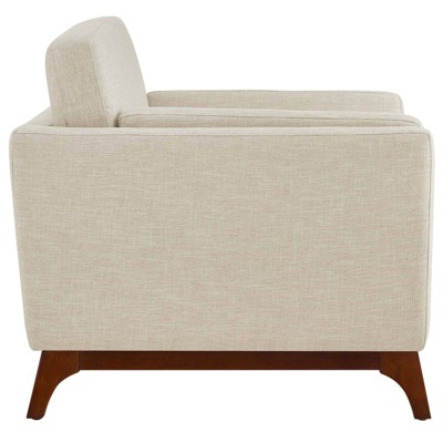 Mid-Century Modern Beige Upholstered Wood Accent Chair