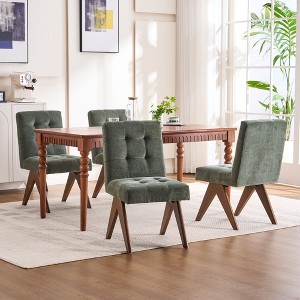YOUNIKE Modern Upholstered Chair Dining Room Armless Kitchen Chairs Set of 4 Linen Fabric Chair Vanity with 4.7" Thick Cushion Wood V-Leg - 1 of 4