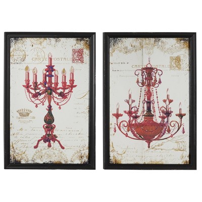 (Set of 2) 18" x 28" Large Metallic Candelabra and Chandelier Wall Art on Iron Panels Red - Olivia & May