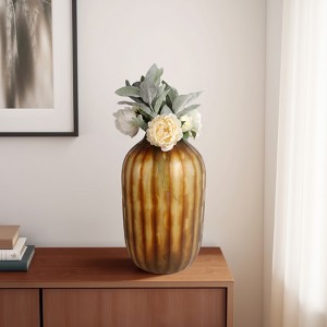 Modern Glass Vase with Vertical Ribbed Design - Contemporary Handmade Artisanal Accent for Bedroom, Office Accent, and Home Decor - 1 of 4