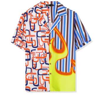 Lars Amadeus Men's Irregular Printed Summer Short Sleeve Button Down Hawaiian Camp Collar Patchwork Shirt