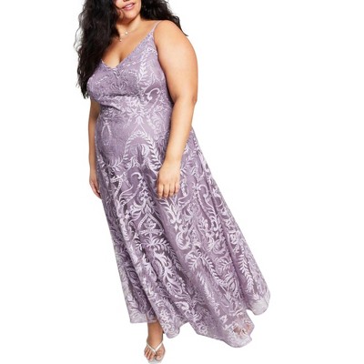 Speechless Womens Metallic Embroidered Evening Gown Dress, Purple, 16W