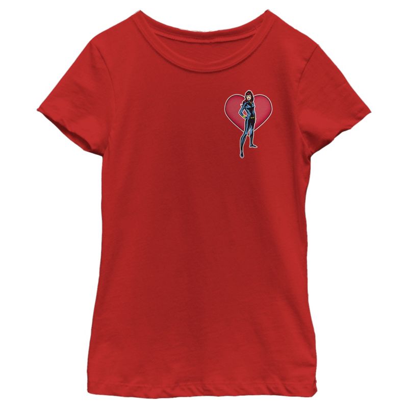 Girl's Marvel Black Widow Heart Pocket T-Shirt, 1 of 6