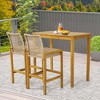 Costway Set of 4 Patio Wood Barstools Rattan Bar Height Chairs with Backrest Porch Balcony - image 3 of 4