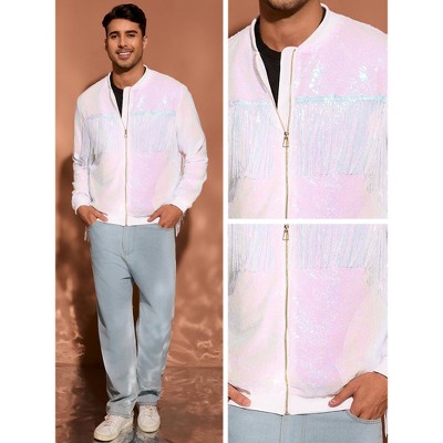 Мужские куртки INSPIRE CHIC Men's Zipper Disco Shiny Sparkly Sequins Varsity Jacket Holographic X Large — фото 4