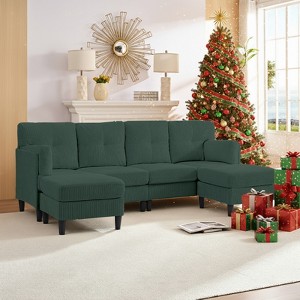 Mjkone Corduroy U-Shape Modular Convertible Sectional Sofa Couch,Upholstered 4-Seater Sofa with Movable Ottoman - 1 of 4