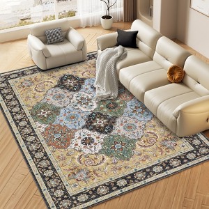 Large Machine Washable Area Rug 10x13 Living Room Rug Non-Slip Floor Carpet Low Pile Soft Rug Vintage Foldable Rug for High Traffic Areas - 1 of 4