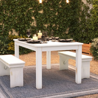 65" Antique Rustic White Reclaimed Wood Farmhouse Dining Table