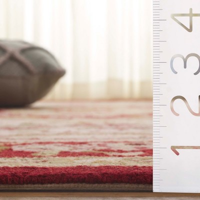 Elegant Ivory & Burgundy Hand-Knotted Wool Round Rug