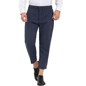 Lars Amadeus Men's Vertical Striped Dress Pants Straight Fit Formal Business Trousers - 1 of 4