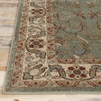 Green Floral Synthetic Traditional Area Rug