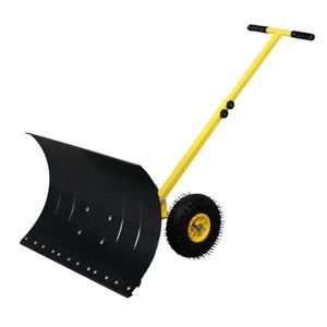 Heavy Duty Steel Snow Shovel with Wheels Adjustable Handle High Capacity Snow Pusher with Anti-Scratch Plate for Driveway & Sidewalk - 1 of 4