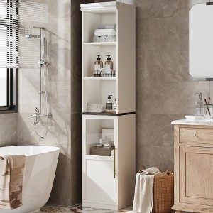70" Bathroom Storage Cabinet, Slim Freestanding Bathroom Cabinet with Door and Open Shelves Boards, Tall Narrow Floor Cabinet - 1 of 4