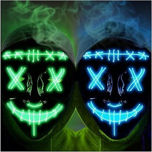 Whizmax [2PACK]X-EYE Scary Mask LED Mask---LED Light Up Mask EL Wire Light Up(Blue+Green) - 1 of 4