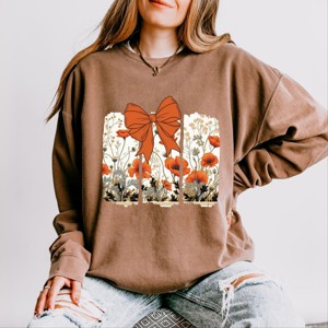 Coquette Fall Floral Orange - Womens Lightweight Garment Dyed Sweatshirt - 1 of 3