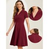 INSPIRE CHIC Women's Vintage Flat Collar V Neck Short Sleeve Belted 1950s Flare Dress - 2 of 4