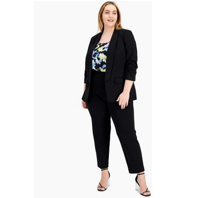 bar III Womens Knit Open Front Ruched Sleeve Blazer Jacket