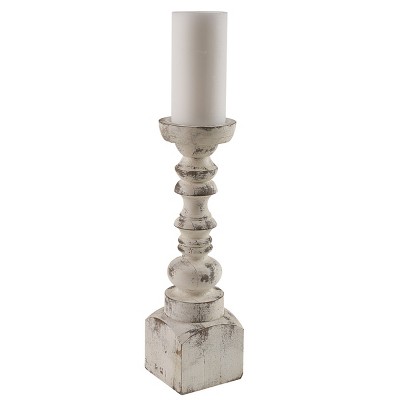Brighton White Distressed Wood 15" Candlestick