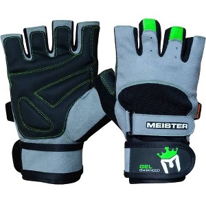 Meister Wrist Wrap Gel Weight Lifting Gloves - Gray/Neon Green - 1 of 4