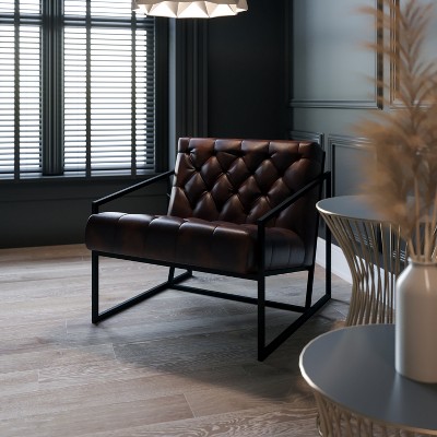 Vienna Bomber Jacket Brown Faux Leather Modern Lounge Chair