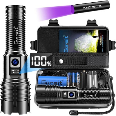 Hachikiko XHM77.2 2000LM Flashlight - 5 Modes, 3938ft Beam, LCD Display, USB-C Rechargeable, IP67 Waterproof, w/UV Light & 6000mAh Battery