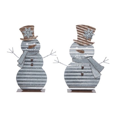 Transpac Metal Rustic Snowman Decor Set of 2 Decorative Objects Snowman Figurines Multicolored Tabletop Christmas Indoor Use  Spot or Wipe Clean