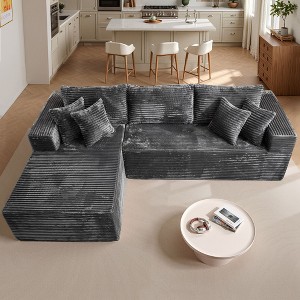 XIZZI No Assembly Needed Modular Deep Seating Sectional Sofa, Pure Sponge Structure Plush Polyester, Standard/Upgraded w/ Ottoman in Beige/Black/Gray - 1 of 4