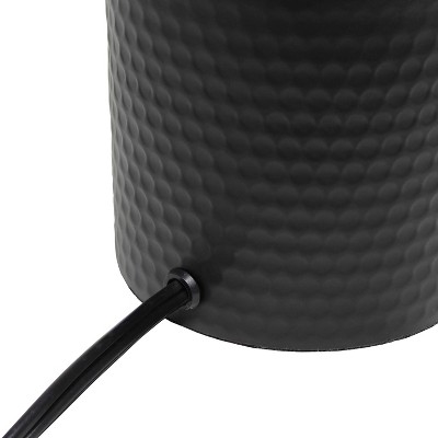 Black Hammered Metal Table Lamp with USB Port and White Shade