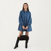 Anna-Kaci Women’s Button Front Denim Shirt Dress with Soft Woven Fabric Balloon Sleeves Front Patch Pockets - 3 of 4