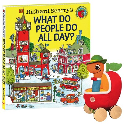 Yottoy Lowly Worm Soft Toy In Applecar & Richard Scarry Hardcover Book - Soft Plush & Book