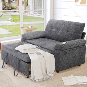 Vipbear Pull Out Sleeper Sofa & Adjustable Backrest 3-in-1 Convertible Sofa Bed,Chenile Loveseat with Side Pocket for Living Room Tool-Free Assembly - 1 of 4