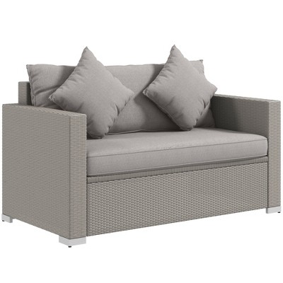 NicBex Rattan Loveseat Sofa with Soft Cushion Modern Upholstered 2 Seater Couch with 2 Pillows for Living Room,Apartment