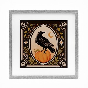 Stupell Industries Spooky Season Black Crow Framed Print Under Glass, Gray, 13" x 13" - 1 of 4