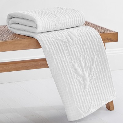 White Cotton Coastal Quilted Reversible Throw Blanket 50x60
